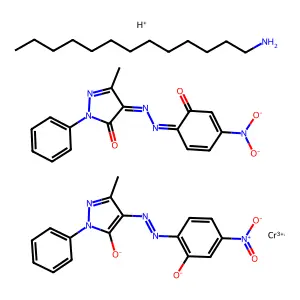 Chromate(1-), (2,4-dihydro-4-((2-(hydroxy-kappaO)-4-nitrophenyl)azo-kappaN1)-5-methyl-2-phenyl-3H-pyrazol-3-onato(2-)-kappaO3)(2,4-dihydro-4-((2-(hydroxy-kappaO)-5-nitrophenyl)azo-kappaN1)-5-methyl-2-phenyl-3H-pyrazol-3-onato(2-)-kappaO3)-, hydrogen, compd. with 1-tridecanamine (1:1) structure