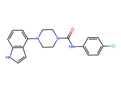 N-(4-chlorophenyl)-4-(1H-indol-4-yl)piperazine-1-carboxamide structure