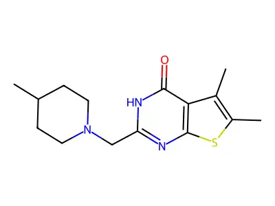 5,6-dimethyl-2-[(4-methylpiperidin-1-yl)methyl]-3H,4H-thieno[2,3-d]pyrimidin-4-one structure