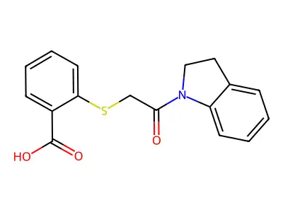 2-{[2-(2,3-dihydro-1H-indol-1-yl)-2-oxoethyl]sulfanyl}benzoic acid structure