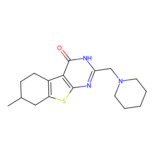 7-methyl-2-(piperidylmethyl)-3,5,6,7,8-pentahydrobenzo[b]thiopheno[2,3-d]pyrim idin-4-one structure