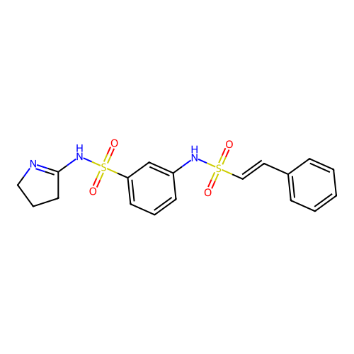 N-(3,4-dihydro-2H-pyrrol-5-yl)-3-(2-phenylethenesulfonamido)benzene-1-sulfonamide structure