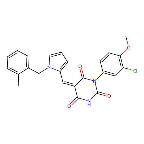 (Z)-1-(3-chloro-4-methoxyphenyl)-5-((1-(2-methylbenzyl)-1H-pyrrol-2-yl)methylene)pyrimidine-2,4,6(1H,3H,5H)-trione structure