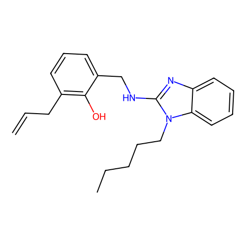 2-{[(1-pentyl-1H-benzimidazol-2-yl)amino]methyl}-6-(prop-2-en-1-yl)phenol structure