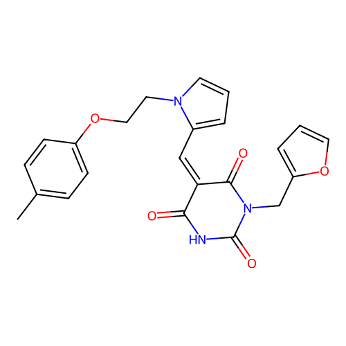 (5Z)-1-(furan-2-ylmethyl)-5-[[1-[2-(4-methylphenoxy)ethyl]pyrrol-2-yl]methylidene]-1,3-diazinane-2,4,6-trione structure
