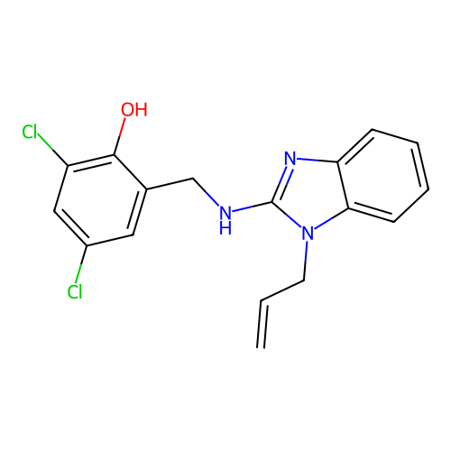 2,4-dichloro-6-({[1-(prop-2-en-1-yl)-1H-benzimidazol-2-yl]amino}methyl)phenol structure