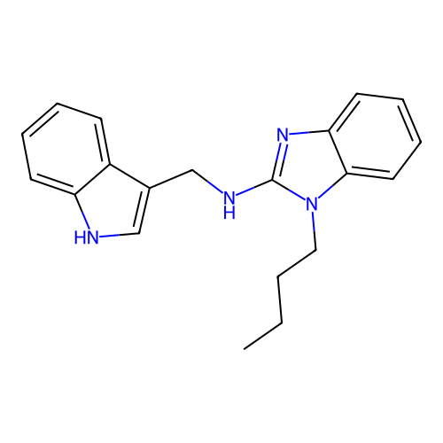 1-butyl-N-(1H-indol-3-ylmethyl)-1H-benzimidazol-2-amine structure