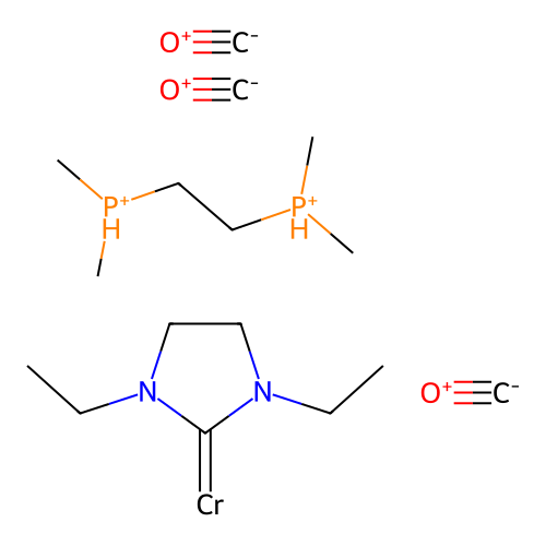 Chromium, tricarbonyl(1,3-diethyl-2-imidazolidinylidene)(1,2-ethanediylbis(dimethylphosphine)-P,P')- structure