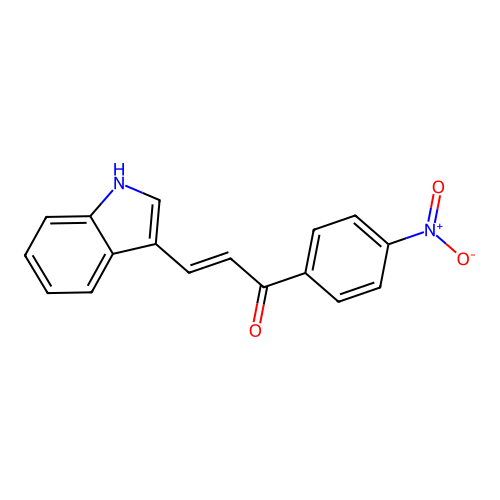 (E)-3-(1H-indol-3-yl)-1-(4-nitrophenyl)prop-2-en-1-one structure