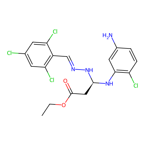 Propanoic acid, 3-((2-chloro-5-aminophenyl)imino)-3-((2,4,6-trichlorophenyl)hydrazono)-, ethyl ester structure