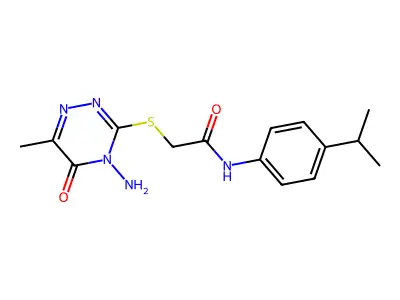 2-[(4-amino-6-methyl-5-oxo-4,5-dihydro-1,2,4-triazin-3-yl)sulfanyl]-N-[4-(propan-2-yl)phenyl]acetamide structure