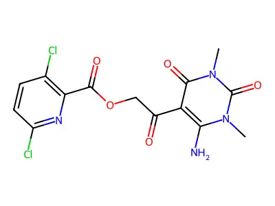 [2-(4-amino-1,3-dimethyl-2,6-dioxopyrimidin-5-yl)-2-oxoethyl] 3,6-dichloropyridine-2-carboxylate structure