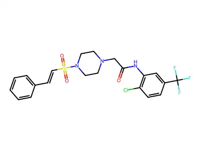 N-[2-chloro-5-(trifluoromethyl)phenyl]-2-[4-(2-phenylethenesulfonyl)piperazin-1-yl]acetamide structure