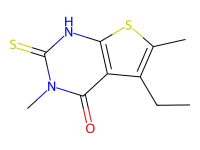 5-ethyl-3,6-dimethyl-2-sulfanyl-3H,4H-thieno[2,3-d]pyrimidin-4-one structure