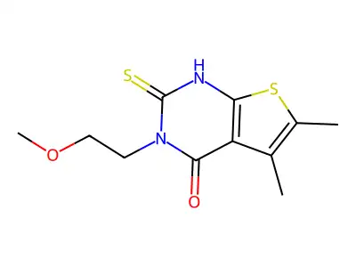 3-(2-methoxyethyl)-5,6-dimethyl-2-sulfanyl-3H,4H-thieno[2,3-d]pyrimidin-4-one structure
