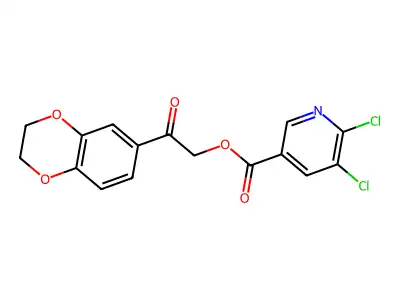 [2-(2,3-dihydro-1,4-benzodioxin-6-yl)-2-oxoethyl] 5,6-dichloropyridine-3-carboxylate structure