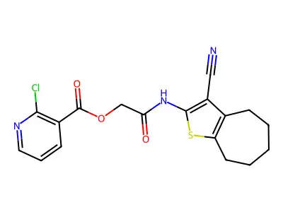 ({3-cyano-4H,5H,6H,7H,8H-cyclohepta[b]thiophen-2-yl}carbamoyl)methyl 2-chloropyridine-3-carboxylate structure