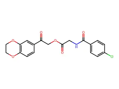 2-(2,3-dihydro-1,4-benzodioxin-6-yl)-2-oxoethyl 2-[(4-chlorophenyl)formamido]acetate structure