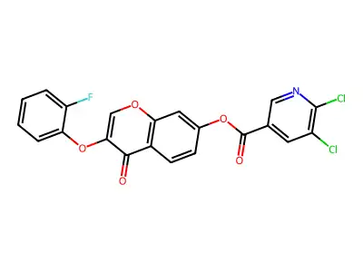 3-(2-fluorophenoxy)-4-oxo-4H-chromen-7-yl 5,6-dichloropyridine-3-carboxylate structure