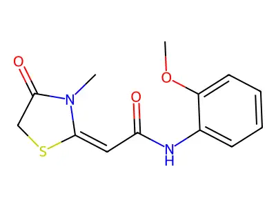 N-(2-methoxyphenyl)-2-(3-methyl-4-oxo-1,3-thiazolidin-2-ylidene)acetamide structure