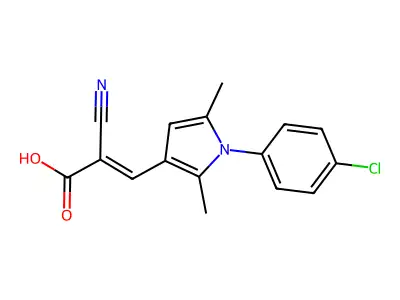 3-[1-(4-chlorophenyl)-2,5-dimethyl-1H-pyrrol-3-yl]-2-cyanoprop-2-enoic acid structure