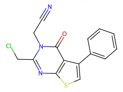 2-[2-(Chloromethyl)-4-oxo-5-phenyl-3H,4H-thieno[2,3-d]pyrimidin-3-yl]acetonitrile structure