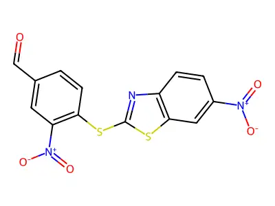 3-Nitro-4-[(6-nitro-1,3-benzothiazol-2-yl)sulfanyl]benzaldehyde structure