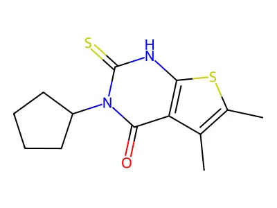 3-cyclopentyl-5,6-dimethyl-2-sulfanyl-3H,4H-thieno[2,3-d]pyrimidin-4-one structure