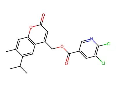 (7-methyl-2-oxo-6-propan-2-ylchromen-4-yl)methyl 5,6-dichloropyridine-3-carboxylate structure