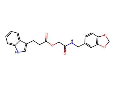 [2-(1,3-benzodioxol-5-ylmethylamino)-2-oxoethyl] 3-(1H-indol-3-yl)propanoate structure