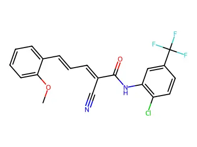 N-[2-chloro-5-(trifluoromethyl)phenyl]-2-cyano-5-(2-methoxyphenyl)penta-2,4-dienamide structure