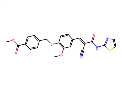 methyl 4-[[4-[(E)-2-cyano-3-oxo-3-(1,3-thiazol-2-ylamino)prop-1-enyl]-2-methoxyphenoxy]methyl]benzoate structure