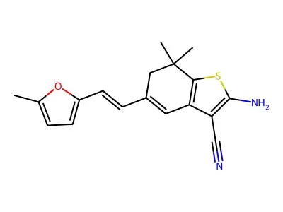 2-Amino-6,7-dihydro-7,7-dimethyl-5-[2-(5-methyl-2-furanyl)ethenyl]benzo[b]thiophene-3-carbonitrile structure