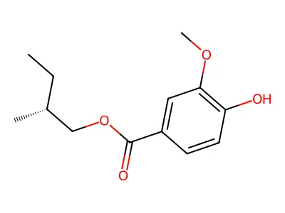 Benzoic acid, 4-hydroxy-3-methoxy-, 2(or 3)-methylbutyl ester structure