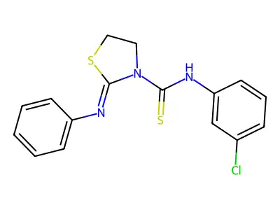 N-(3-chlorophenyl)-2-(phenylimino)-1,3-thiazolane-3-carbothioamide structure