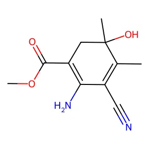 Methyl 2-amino-3-cyano-5-hydroxy-4,5-dimethylcyclohexa-1,3-diene-1-carboxylate structure