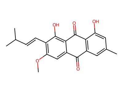 1,8-Dihydroxy-3-methoxy-6-methyl-2-(3-methylbut-1-enyl)anthracene-9,10-dione structure
