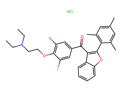 Ketone, 4-(2-(diethylamino)ethoxy)-3,5-diiodophenyl 2-mesityl-3-benzofuranyl-, hydrochloride structure