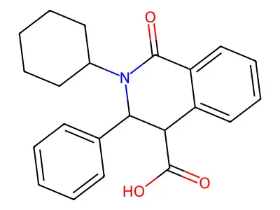 2-Cyclohexyl-1-oxo-3-phenyl-1,2,3,4-tetrahydroisoquinoline-4-carboxylic acid structure