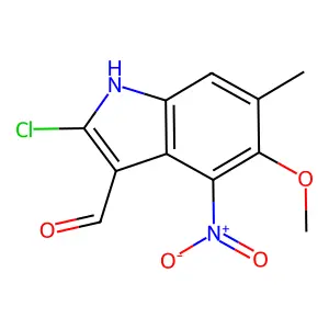 2-chloro-5-methoxy-6-methyl-4-nitro-1H-indole-3-carbaldehyde structure
