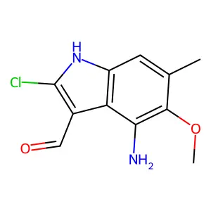 4-amino-2-chloro-5-methoxy-6-methyl-1H-indole-3-carbaldehyde structure