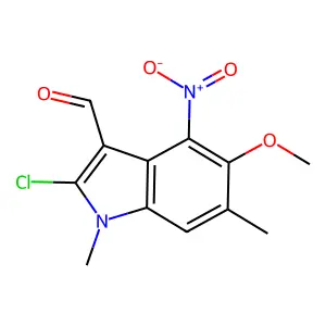 2-Chloro-5-methoxy-1,6-dimethyl-4-nitro-1H-indole-3-carbaldehyde structure