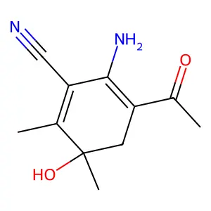 5-Acetyl-6-amino-3-hydroxy-2,3-dimethylcyclohexa-1,5-diene-1-carbonitrile structure
