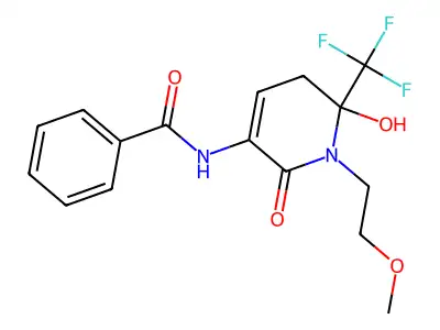 N-[6-hydroxy-1-(2-methoxyethyl)-2-oxo-6-(trifluoromethyl)-1,2,5,6-tetrahydropyridin-3-yl]benzamide structure