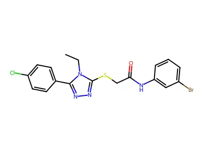 N-(3-bromophenyl)-2-[[5-(4-chlorophenyl)-4-ethyl-1,2,4-triazol-3-yl]sulfanyl]acetamide structure