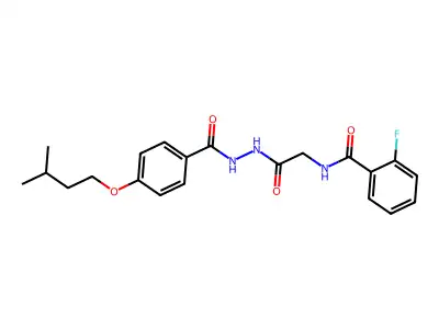2-fluoro-N-[2-[2-[4-(3-methylbutoxy)benzoyl]hydrazinyl]-2-oxoethyl]benzamide structure