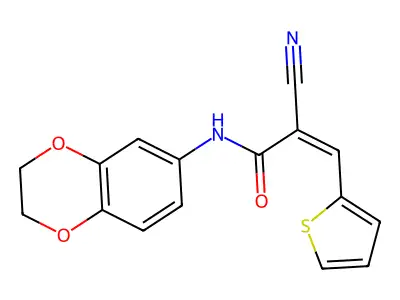 2-cyano-N-(2,3-dihydro-1,4-benzodioxin-6-yl)-3-(thiophen-2-yl)prop-2-enamide structure