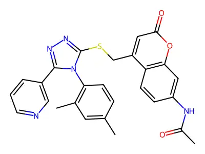 N-(4-(((4-(2,4-Dimethylphenyl)-5-(pyridin-3-yl)-4H-1,2,4-triazol-3-yl)thio)methyl)-2-oxo-2H-chromen-7-yl)acetamide structure