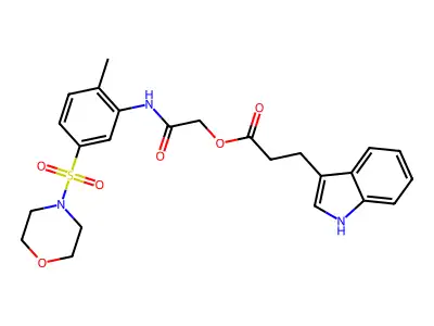 [2-(2-methyl-5-morpholin-4-ylsulfonylanilino)-2-oxoethyl] 3-(1H-indol-3-yl)propanoate structure