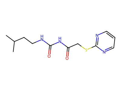 N-(3-methylbutylcarbamoyl)-2-pyrimidin-2-ylsulfanylacetamide structure